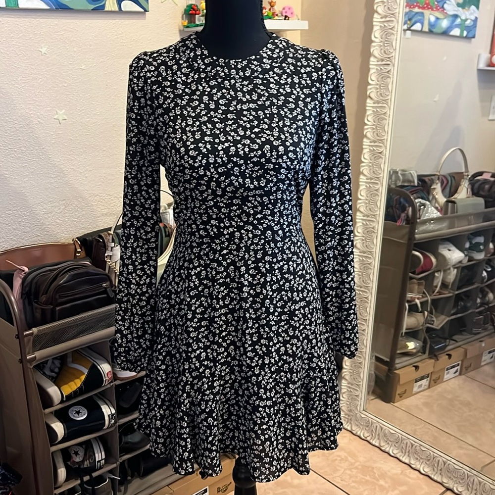 Floral High Neck Long Sleeve Mini Dress